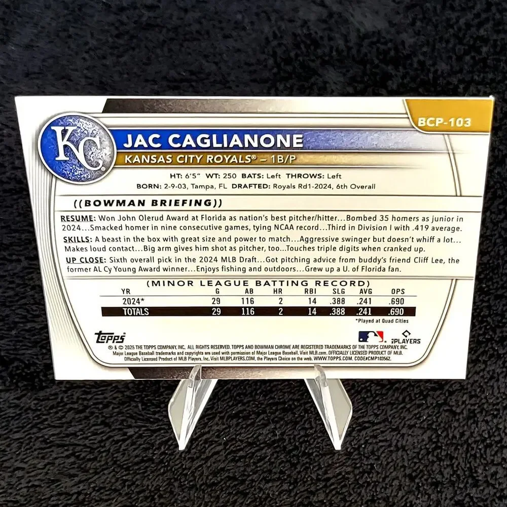 Jac Caglianone Bowman Chrome Mega Mojo RC Kansas City Royals Top Prospect